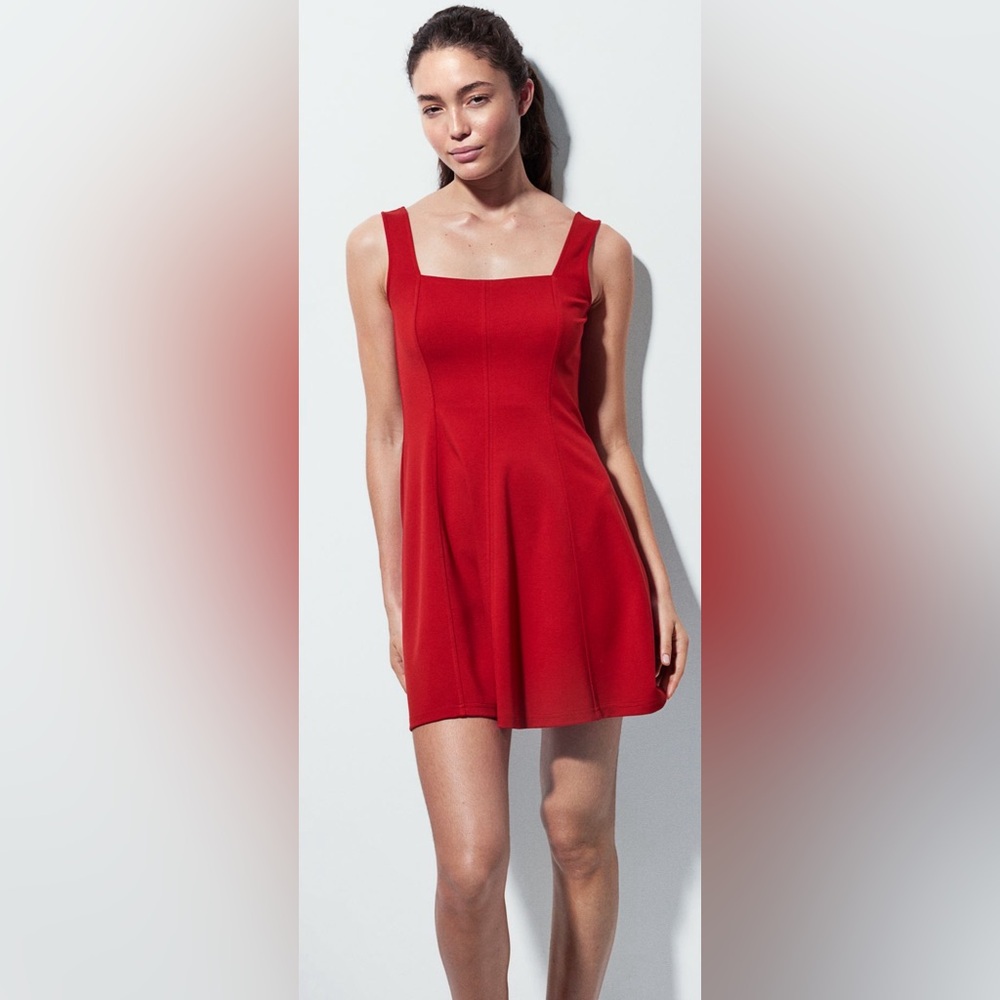 Red square neck line mini dress